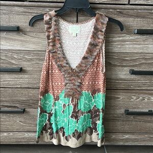 Anthropologie Multicolor Floral Knit Trim Tank Top